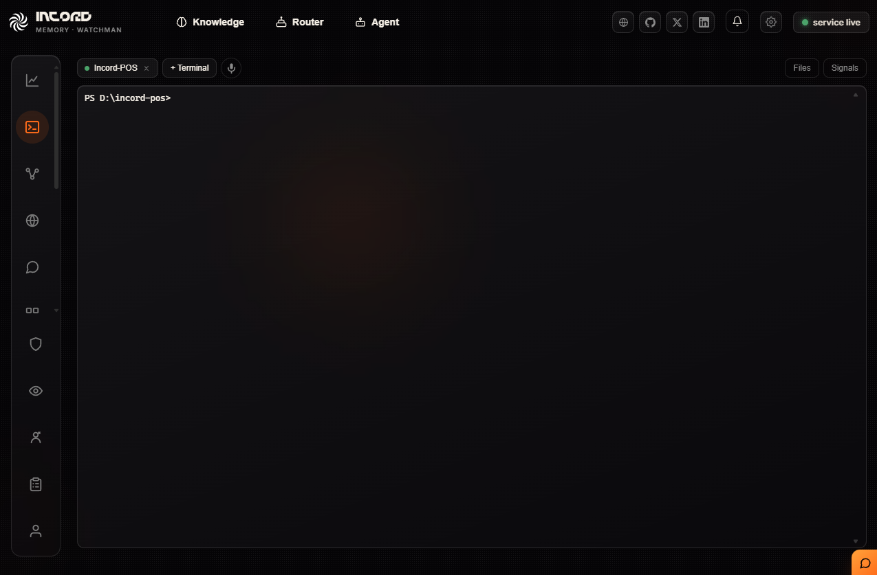 The Terminal page with a session open on a project folder